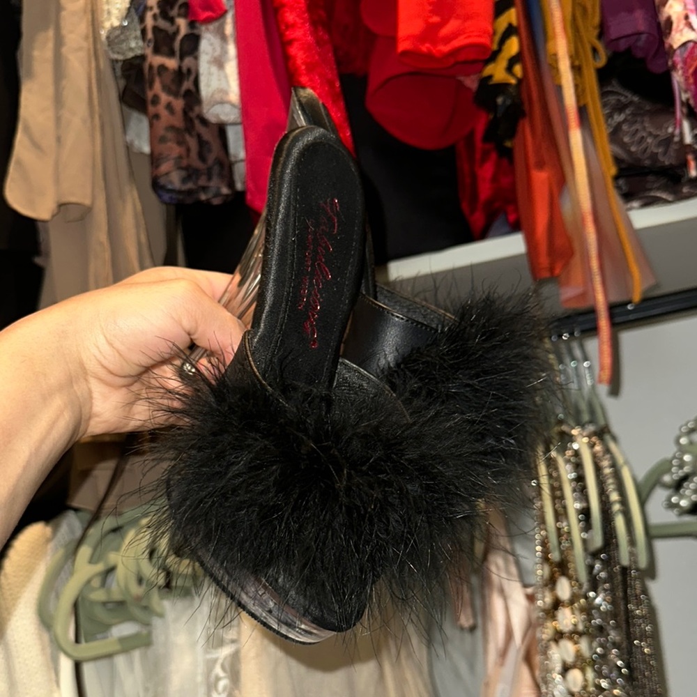 Elegant Black Fur Women's Heels